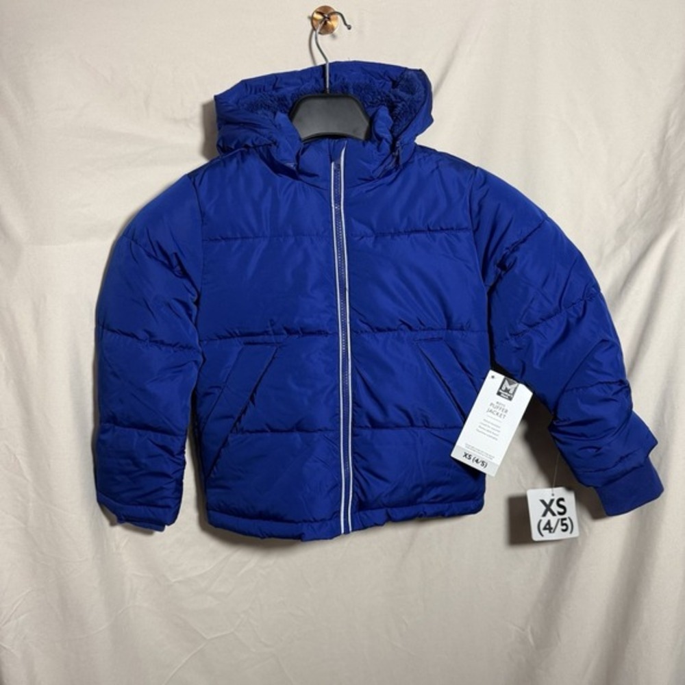 Member's Mark Boys Blue Puffer Jacket XS 4/5 Detachable‎ Hood NWT